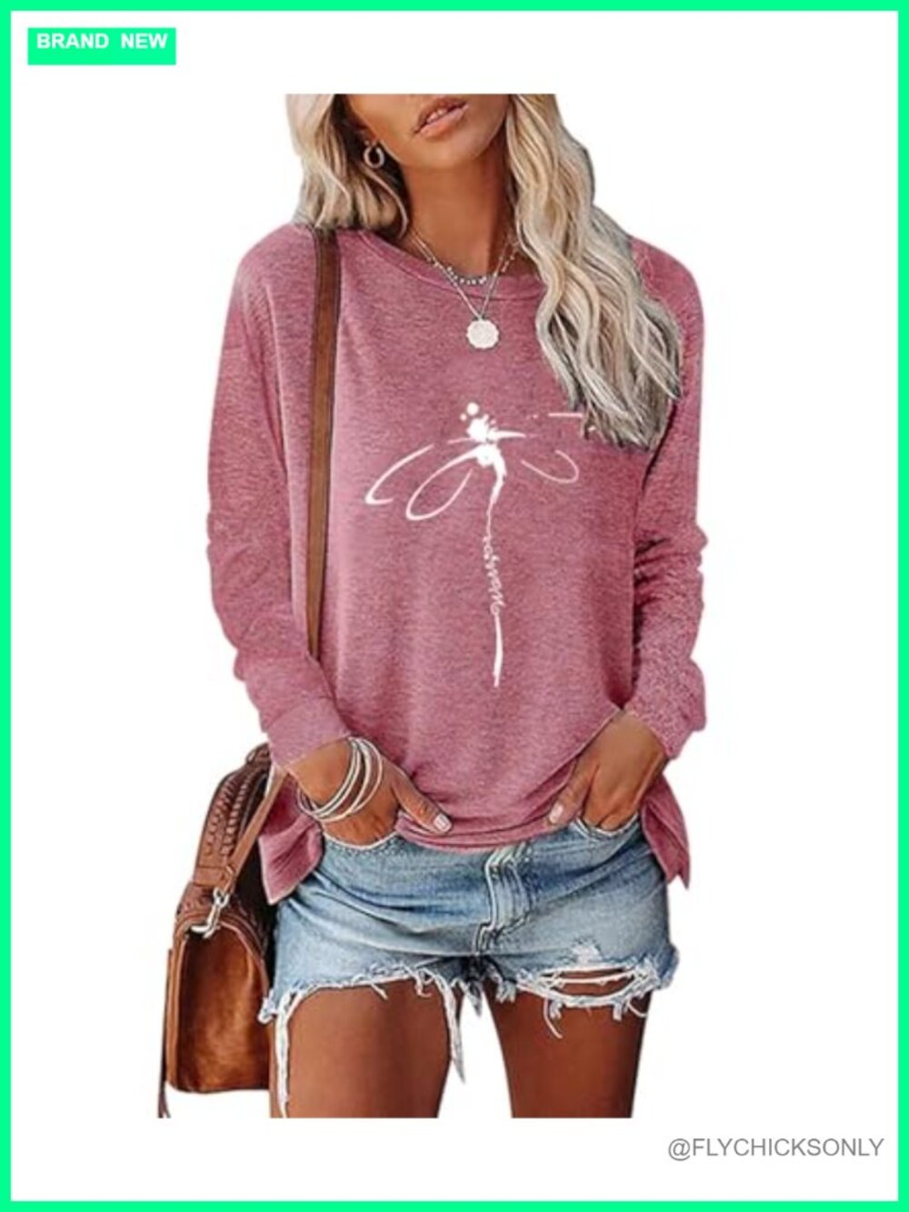 Women's Long Sleeve Graphic Dragonfly Tee Loose Fit Cute Pullover Top